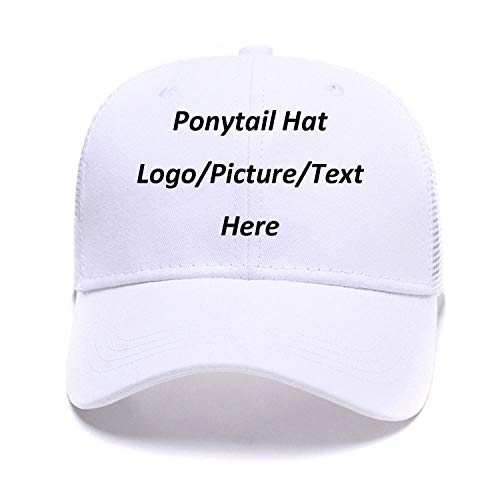 Custom Snapback Hats Unisex Ponytail Baseball Cap High Bun Ponycap Adjustable Mesh Trucker Hats Funny Gifts White