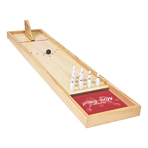 GoSports Mini Wooden Tabletop Bowling Game Set for Kids & Adults – Includes 1 Bowling Alley Board, 1 Launch Ramp, 2 Mini Bowling Balls, 10 Pins & Dry Erase Scorecard