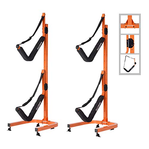 RAD Sportz Kayak Storage Rack – Freestanding Kayak Stands with Padded Arms and Adjustable Straps – Holds 2 Canoes, SUP, or Paddleboards (Orange)