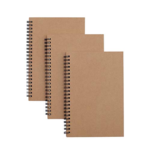 TWONE 3 Packs Soft Cover Notebook with Lined Paper Brown Spiral Notebooks with 100 Ruled Pages 50 Sheets Memo Notepads for Home School Travel, 8.25 x 5.55 inch