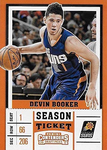 Devin Booker basketball card (Phoenix Suns, All Star) 2017 Panini Season Ticket Road Blue Jersey #14