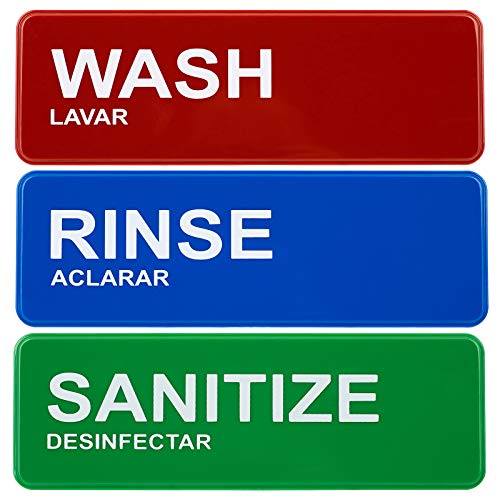 Excello Global Products Wash, Rinse, Sanitize Signs 8.5″x2.75″ (3 signs)
