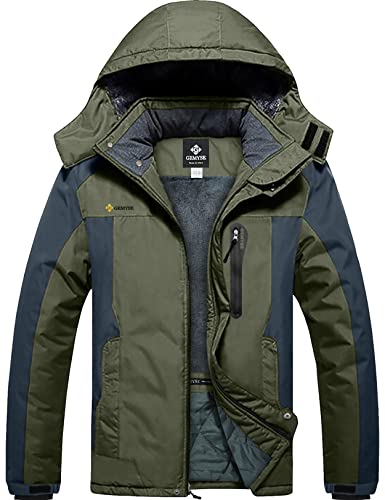 GEMYSE Men’s Mountain Waterproof Ski Snow Jacket Winter Windproof Rain Jacket (Army Green,XX-Large)