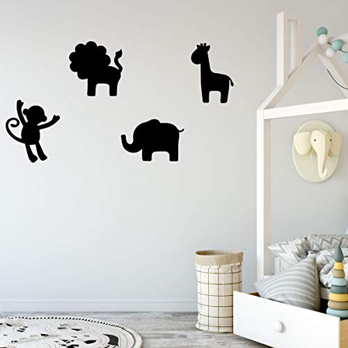 Animal Themed Wall Decal – Vinyl Decor for Baby’s Nursery, Bedroom Kids Room, Playroom or Classroom – Silhouette of Lion, Monkey, Elephant and Giraffe
