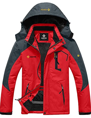 GEMYSE Men’s Mountain Waterproof Ski Snow Jacket Winter Windproof Rain Jacket (Oriental Red,Medium)