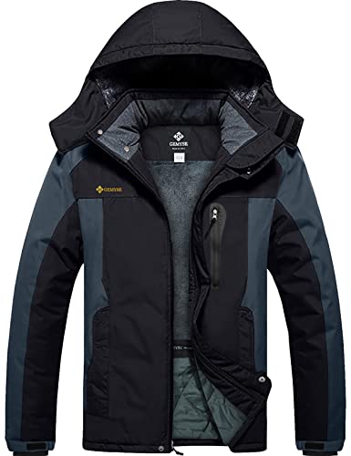 GEMYSE Men’s Mountain Waterproof Ski Snow Jacket Winter Windproof Rain Jacket (Black Grey,Medium)