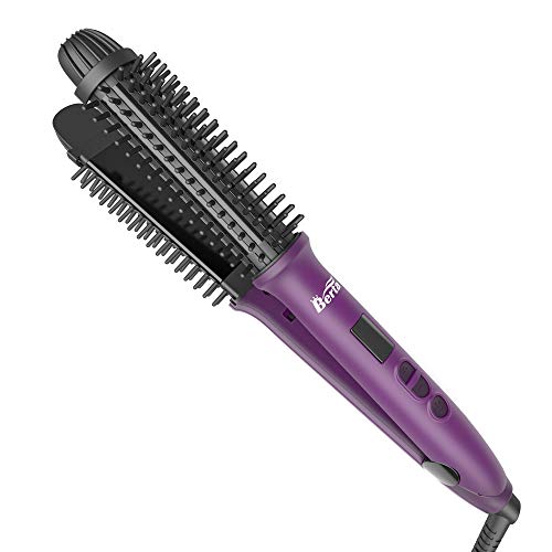 Berta 3IN1 Hair Brush Iron Hair Straightener & Curling Iron & Roll Brush Ceramic Negative Ions Hot Brush, Dual Voltage for Travel