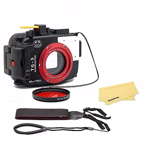 SeaFrogs Waterproof Underwater Camera Case for Olympus TG5 with 67mm Red Filter Combo, Applied to 60m/195ft