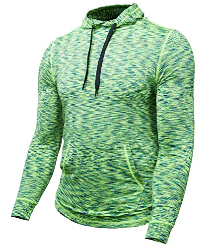 Zengjo Long Sleeve Hoodie Shirts for Men Workout(Neon Green & Blue,XL)
