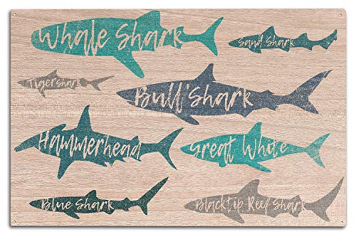 Sharks, Pattern, Shark Names Birch Wood Wall Sign (10×15 Rustic Home Decor, Ready to Hang Art)