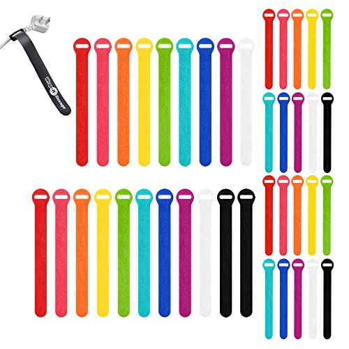 Self-Gripping Cable Ties by Wrap-It Storage, Multi-Color, 40 Pack (5 Inch and 8 Inch Straps) – Reusable Hook and Loop Cord Keeper, Cable Wrappers for Cord Management and Home Office Desk Organization