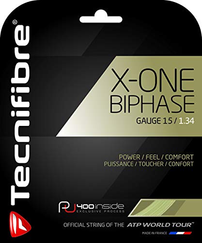 Tecnifibre X-One Biphase – 16 Gauge in Natural Color – Multifilament Tennis Racquet String Sets 2-Pack (2 Sets Per Order) – Best for Power and Comfort