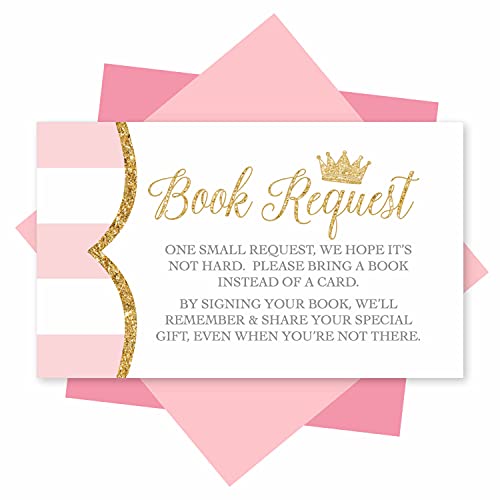 25 Book Request Baby Shower Guest Book Alternative – Princess Baby Shower Invitation Inserts, Books For Baby Shower Request Cards, Bring A Book Instead Of A Card, Baby Shower Book Request For Girls