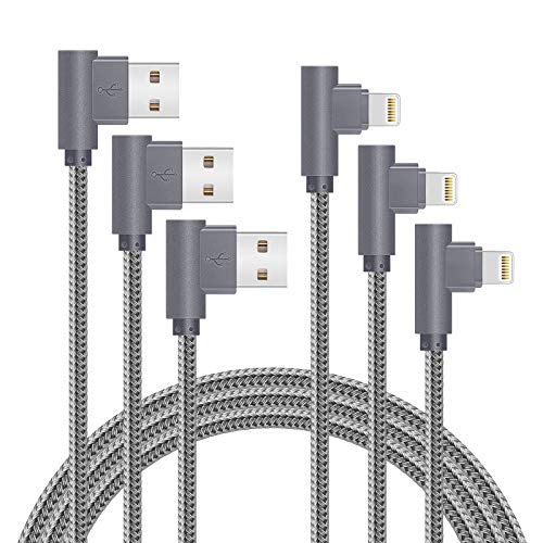 APFEN MFi Certified 10FT Lightning Cable iPhone Charger Cord 90 Degree Fast Data Cable Nylon Braided Compatible with iPhone Xs Max/XS/XR/7/7Plus/X/8/8Plus/6S/6S Plus/SE (Gray, 10FT)