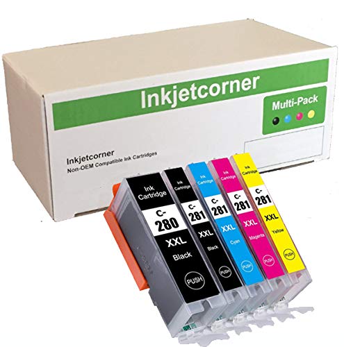 Inkjetcorner Compatible Ink Cartridge Replacement for PGI-280XXL CLI-281XXL PGI 280 XXL CLI 281 XXL for use with TR8620A TR8620 TR8622 TS702A TR8622A TS6320 TS6220 TR8520 TS9520 (5 Pack)