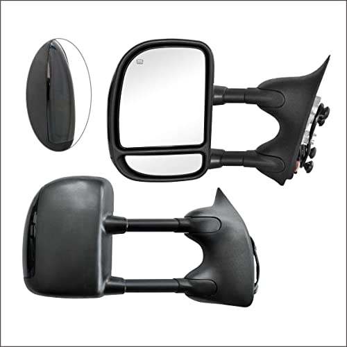 Perfit Zone Towing Mirrors Replacement Fit for 1999-2007 F-250 F-350 F-450 F-550 SUPER DUTY, POWER HEATED,W/SMOKE SIGNAL,BLACK (PAIR SET)
