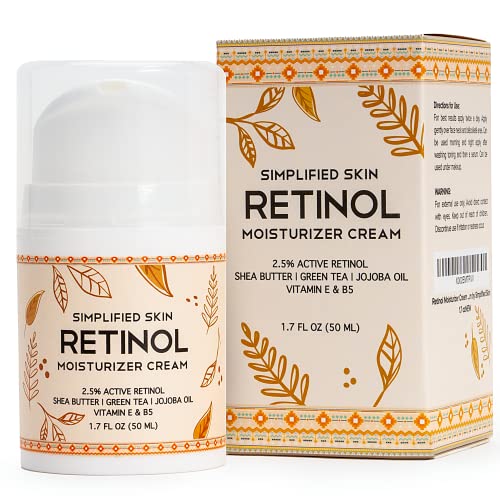 Simplified Skin 2.5% Retinol Cream Face Moisturizer w/Vitamin E & Hyaluronic Acid for Wrinkles & Acne – Eye Cream – Anti Aging Facial Skin Care Products – Night & Day Moisturizer Face Cream 1.7 oz