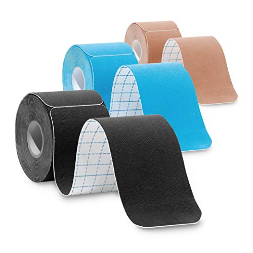 3-Pack Kinesiology Tape Pro Athletic Sports. Knee, Ankle, Muscle, Kinetic Sport Dynamic, Physical Therapy. Strong-Rock Breathable h2o Resist Cotton.Roll,pre-Cut 10 in Strip – Multi-Colored