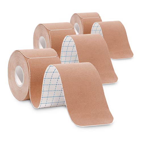 3-Pack Kinesiology Tape Pro Athletic Sports. Knee, Ankle, Muscle, Kinetic Sport Dynamic, Physical Therapy. Strong-Rock Breathable h2o Resist Cotton.Roll,pre-Cut 10 in Strip – Beige