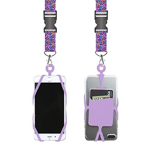 Gear Beast Cell Phone Lanyard – Mobile Phone Lanyard with Case Holder, Card Pocket, Soft Neck Strap, and Detachable Clip – Compatible with iPhone, Galaxy, & Most Smartphones – Tropical Lillies