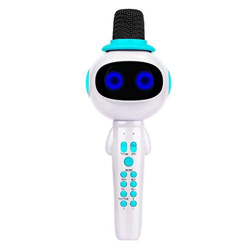 BONAOK Kids Wireless Bluetooth Karaoke Microphone with Magic Sound & Colorful LED Light, 5 in 1 Portable Handheld Party Karaoke Speaker Machine Gift (Blue)