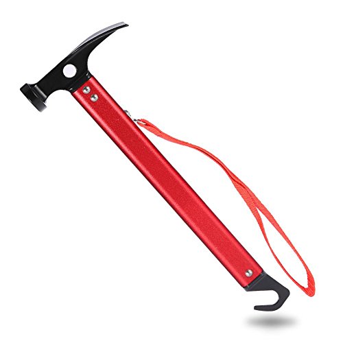 FILFEEL Outdoor Hiking Camping Aluminum Multi-Function Tent Hammer Stake Remove Mallet 3 Colors Portable(Red)