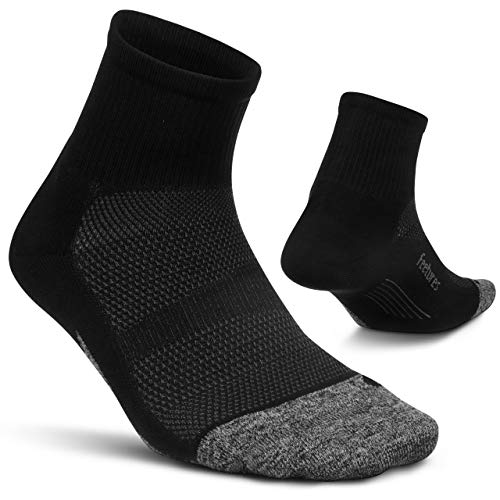 Feetures Elite Ultra Light Quarter- Athletic Running Socks for Women & Men, Targeted Compression, Moisture Wicking- Large, Black