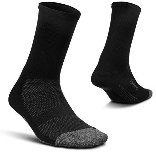 Feetures Elite Light Cushion Mini Crew Sock – Running Socks for Women and Men – Targeted Compression – Moisture Wicking – Large, Black