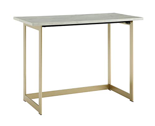 Walker Edison Modern Glam Faux Top Laptop Writing Desk Home Office Workstation Small, 42″L x 20″W x 30″H, Marble/Gold
