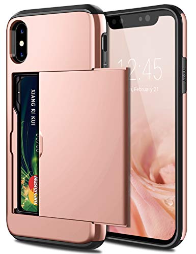 SAMONPOW Case for iPhone Xs Max Hybrid iPhone Xs Max Wallet Case Card Holder Shell Heavy Duty Protection Anti Scratch Dual Layer Hard PC Rubber Bumper Cover for iPhone Xs Max 6.5 inch Rose Gold