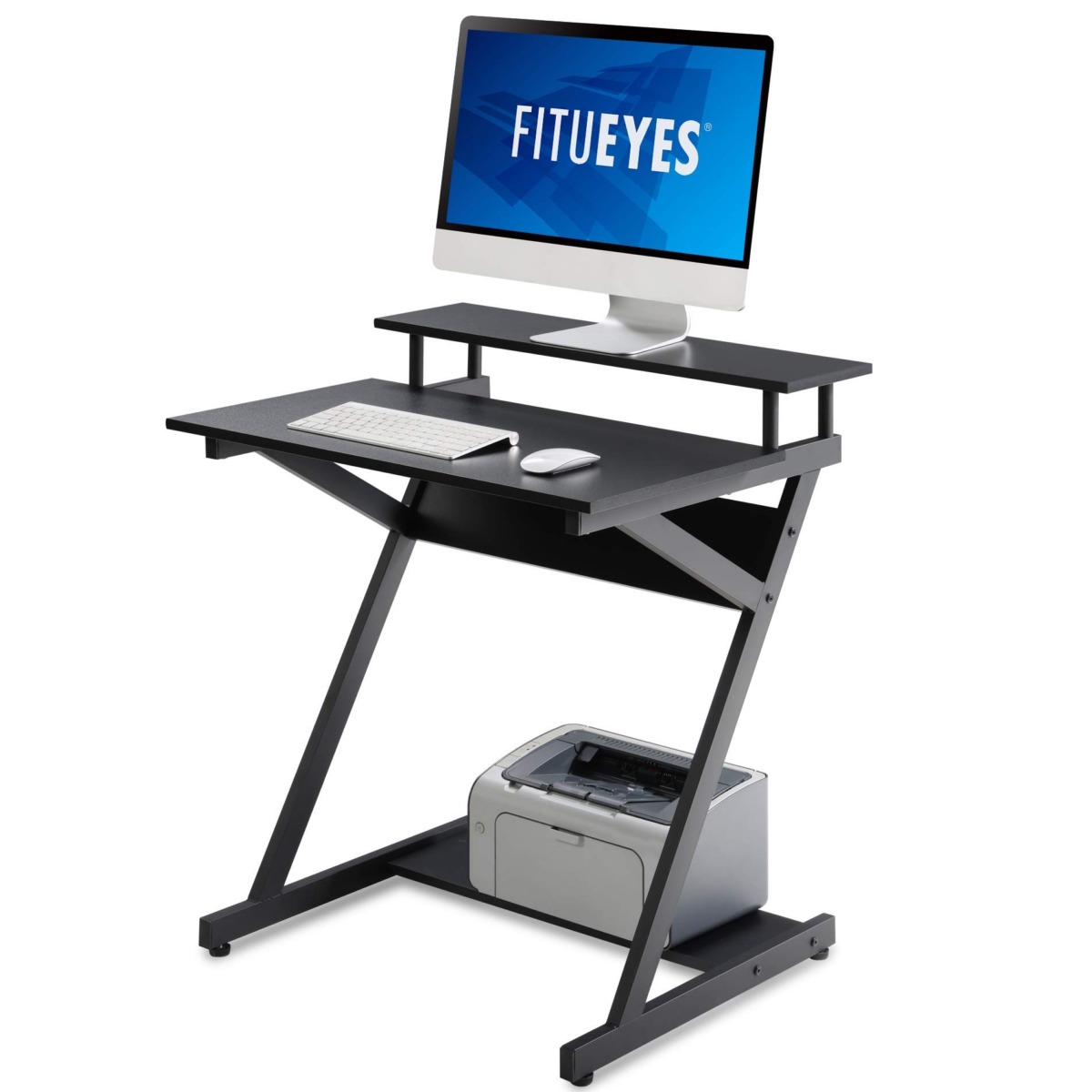 FITUEYES Computer Desk for Small Spaces,27.6″ Z-Shaped Compact Study Table with Monitor & Bottom Shelves for Home Office, Black | The Storepaperoomates Retail Market - Fast Affordable Shopping
