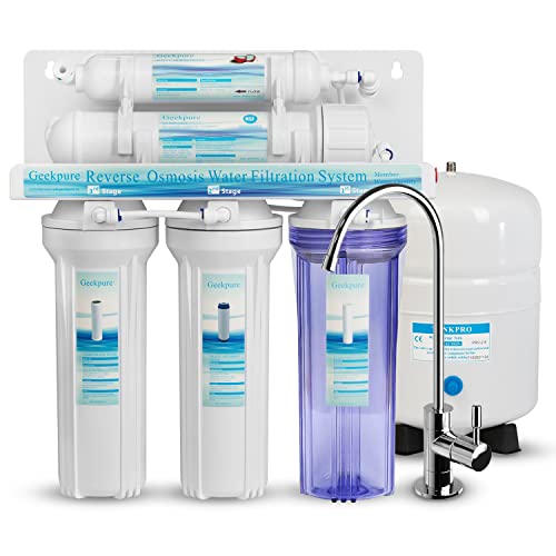 Geekpure 5-Stage Reverse Osmosis Water Filter System -Universal Compatible Filters-NSF Certified Membrane-75 GPD