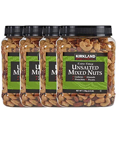 Kirkland Signature Extra Fancy Mixed Nuts Unsalted and Shelled 40 oz (Pack of 4), 1 Pack of Roasted Virginia Peanut Also Included by Bulkidoki
