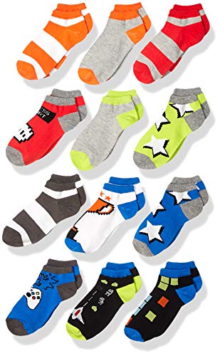 Amazon Brand – Spotted Zebra Boys’ Cotton Ankle Socks, 12-Pack Gamer, Medium