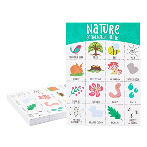 Juvale 50 Pack Nature Find and Seek Scavenger Hunt Card Game, Outdoor Activities for Kids