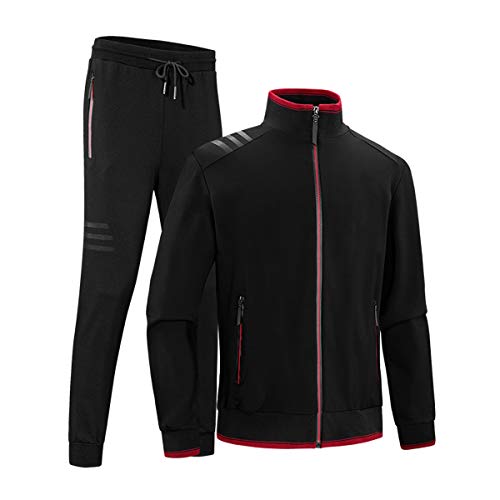 INVACHI Men’s Casual 2 Pieces Contrast Cord Full Zip Sports Sets Jacket & Pants Active Fitness Tracksuit Set