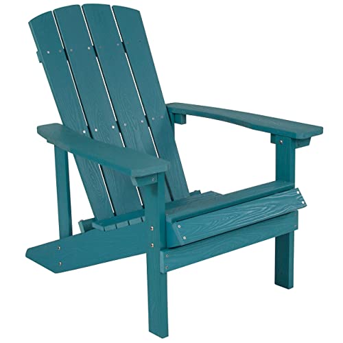 Flash Furniture Charlestown Commercial Grade Indoor/Outdoor Adirondack Chair, Weather Resistant Durable Poly Resin Deck and Patio Seating, Sea Foam
