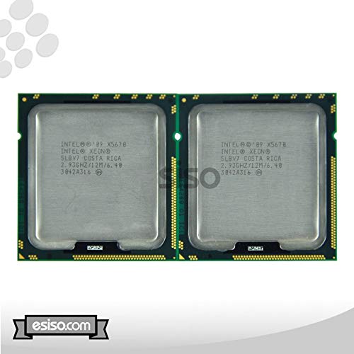 Matching Pair Intel Xeon X5670 Six Core Processor 2.93GH/z 12MB Smart Cache 6.4GT/s QPI TDP 95W SLBV7 BX80614X5670 (Renewed)