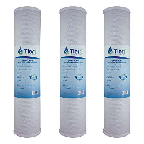 Tier1 10 Micron 20 Inch x 4.5 Inch | 3-Pack Whole House Carbon Block Water Filter Replacement Cartridge | Compatible with Pentek EPM-20BB, 155783-43, EPM4-20BB, Home Water Filter