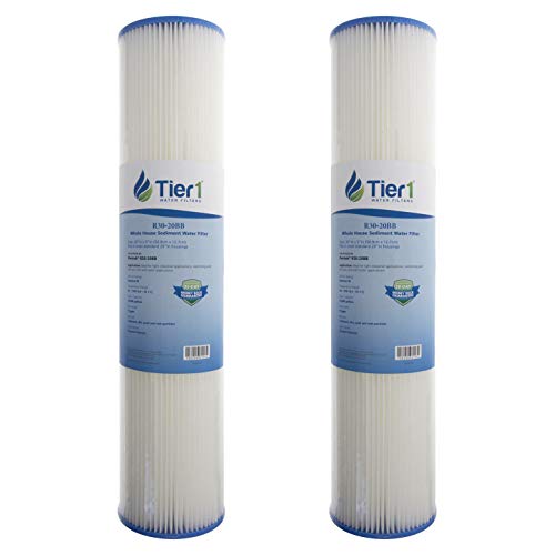 Tier1 30 Micron 20 Inch x 4.5 Inch | 2-Pack Pleated Polyester Whole House Sediment Water Filter Replacement Cartridge | Compatible with Pentek R30-20BB, 155430-43, SPC-45-2030, Home Water Filter