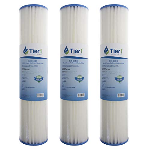 Tier1 30 Micron 20 Inch x 4.5 Inch | 3-Pack Pleated Polyester Whole House Sediment Water Filter Replacement Cartridge | Compatible with Pentek R30-20BB, 155430-43, SPC-45-2030, Home Water Filter