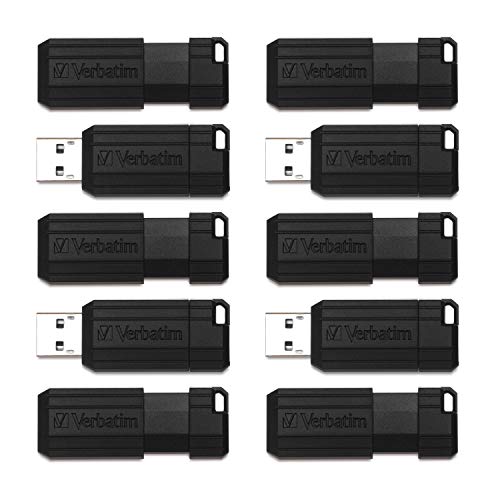 Verbatim 32GB PinStripe Retractable USB 2.0 Flash Thumb Drive with Microban Antimicrobial Product Protection – Business 10pk – Black