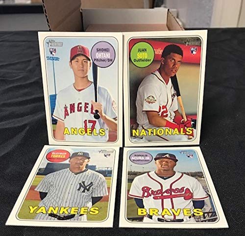 2018 Topps Heritage High Number Baseball Complete Hand Collated Base Set of 200 Cards No Short Prints. Overall Condition is NM-MT Included Rookies of the following future starsJuan Soto, Scott Kingery, David Bote, Austin Meadows, Ronald Acuna Jr., Shohei