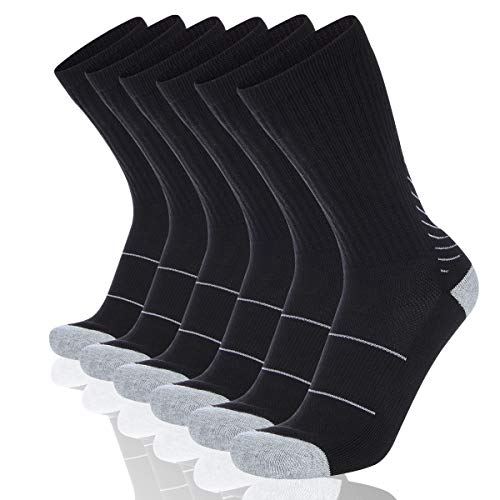 COOVAN Men’s 6P-Pack Premium Athletic Crew Socks Men Thick Cushion Casual Work Sock With Moisture Wicking Black 6 Fits mens shoe size 7-13