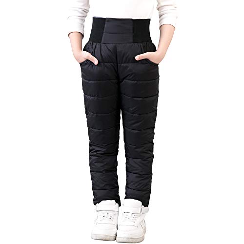 UGREVZ Girls Boys Snow Pants 2-9 Years Old Thick Winter Warm Pants Girl Activewear Clothes(A0001Black-8)