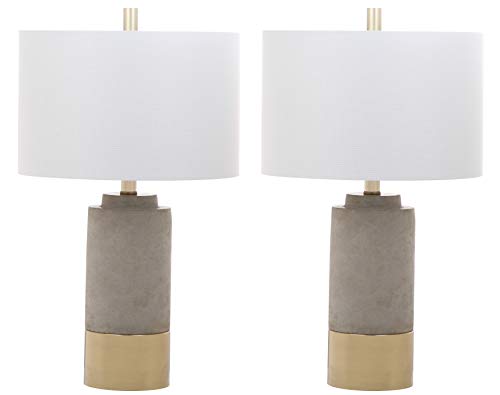 SAFAVIEH Lighting Collection Modern Contemporary Farmhouse Grey Concrete/ Gold Bedroom Living Room Home Office Desk Nightstand Table Lamp Set of 2 (LED Bulbs Included)