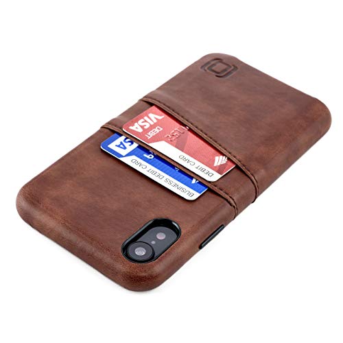 Dockem iPhone XR Wallet Case: Built-in Metal Plate for Magnetic Mounting & 2 Credit Card Holders (6.1″ Exec M2, Synthetic Leather, Brown)