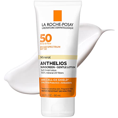 La Roche-Posay Anthelios Mineral Sunscreen Gentle Lotion Broad Spectrum SPF 50, Face and Body Sunscreen with Zinc Oxide and Titanium Dioxide, Oxybenzone & Octinoxate Free, Oil-Free
