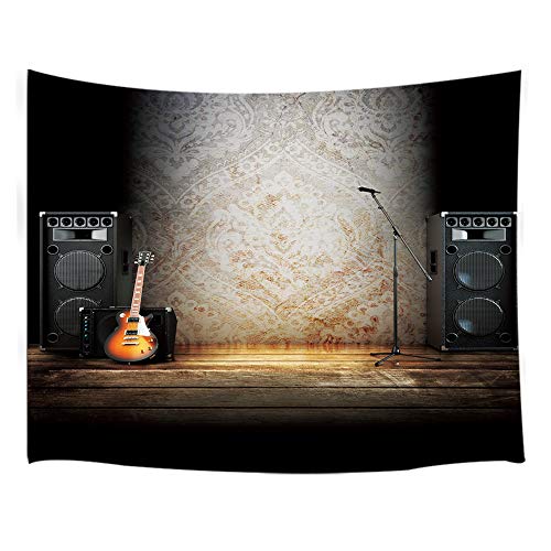 NYMB Music Tapestry Wall Hanging, Vintage Guitar on Wood Stage Wall Tapestry Art for Home Decorations Dorm Decor Living Room Bedroom Bedspread, (60X40in)