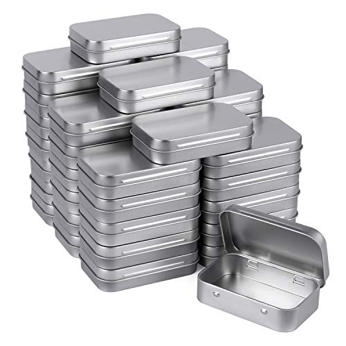 Tamicy Metal Rectangular Empty Hinged Tins – Pack of 40 Silver Mini Portable Box Containers Small Storage Kit & Home Organizer small tins with lids craft containers 3-1/2”X2-1/2”X4/5”